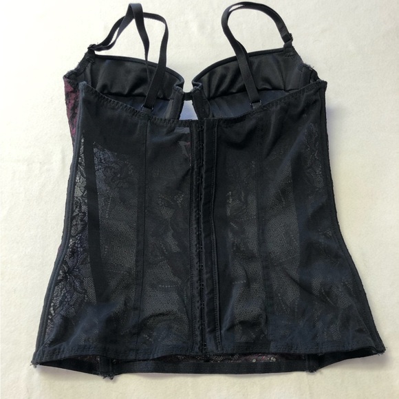 LA Senza Black & Burgundy Lace Corset Merrywidow Size Small - Picture 4 of 11